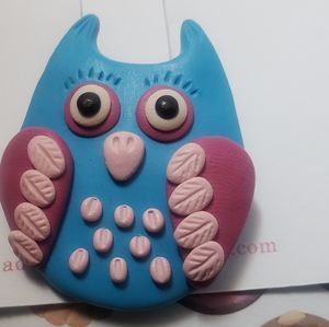 Adorable Blue and Pink Owl Brooch. Handmade. New